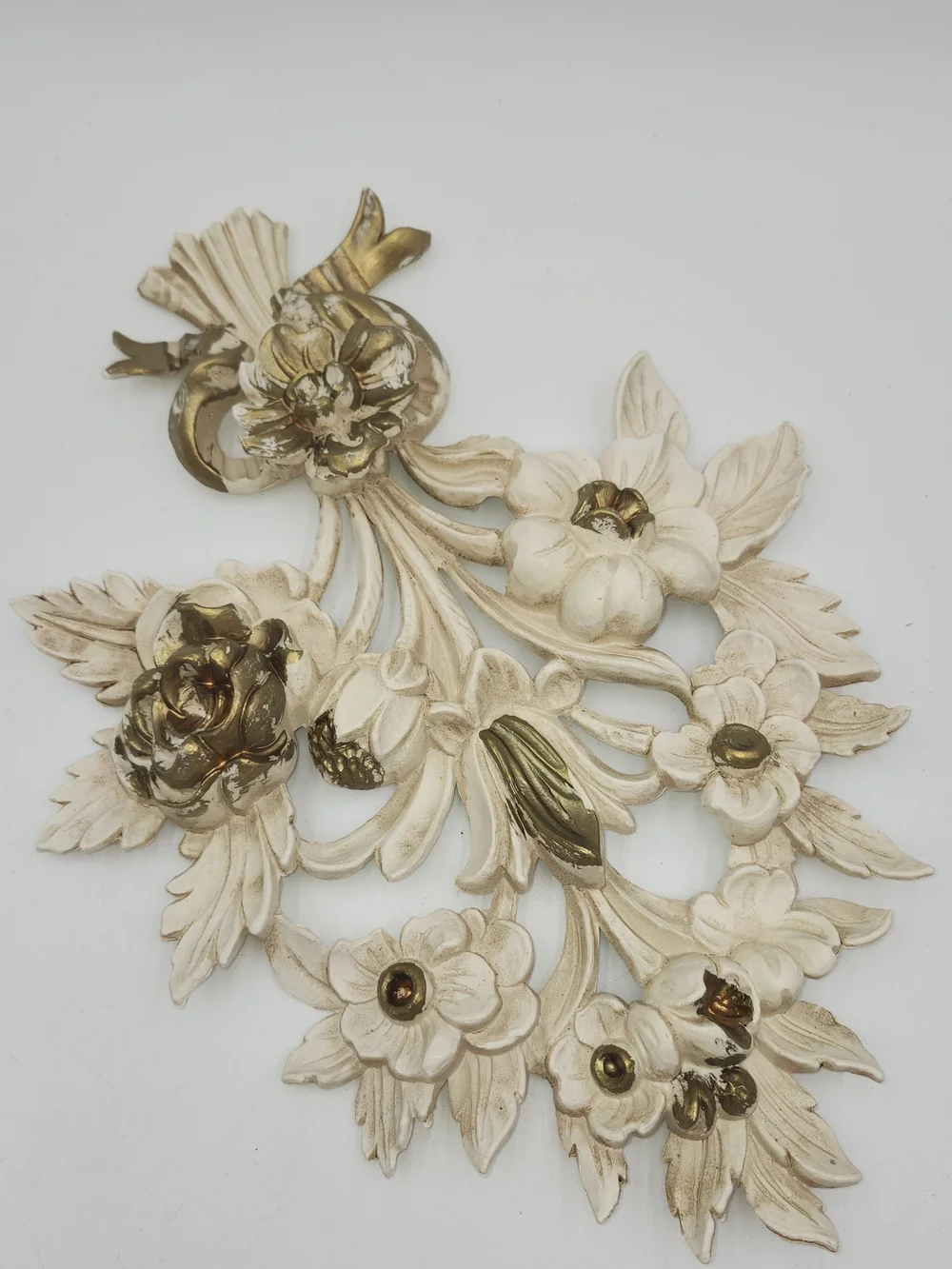 Vintage Italian Florentine Plaque Wall Art Gold Gilt Euromarchi Flowers Floral
